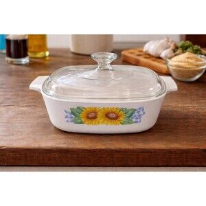 Vintage CorningWare Sunflower Casserole Dish w Glass Lid USA